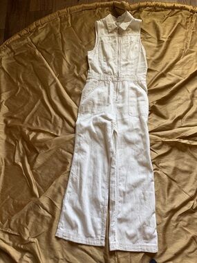 Free People Sleeveless Cream Wide-Leg Cotton Jumpsuit   Size 12